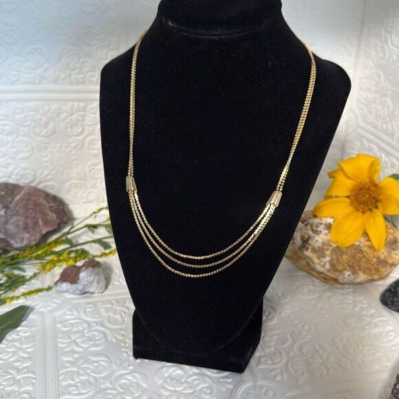 Vintage Gold Tone Multi Strand Layered Chain Necklace 18” - Picture 3 of 14